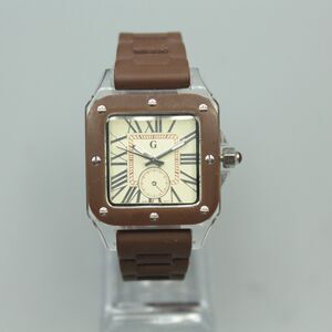 Gossip Unisex Watch Square Dial Brown Bezel Silicone Strap Transparent Case
